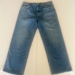 Hudson Jeans Womens 31 Blue NOA AIM Cropped Raw Hem Straight Leg Denim